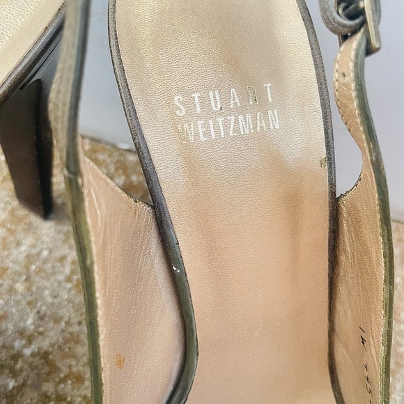 Stuart Weitzman Green Leather Peeptoe Slingback Shoes 6.5 - Picture 8 of 10